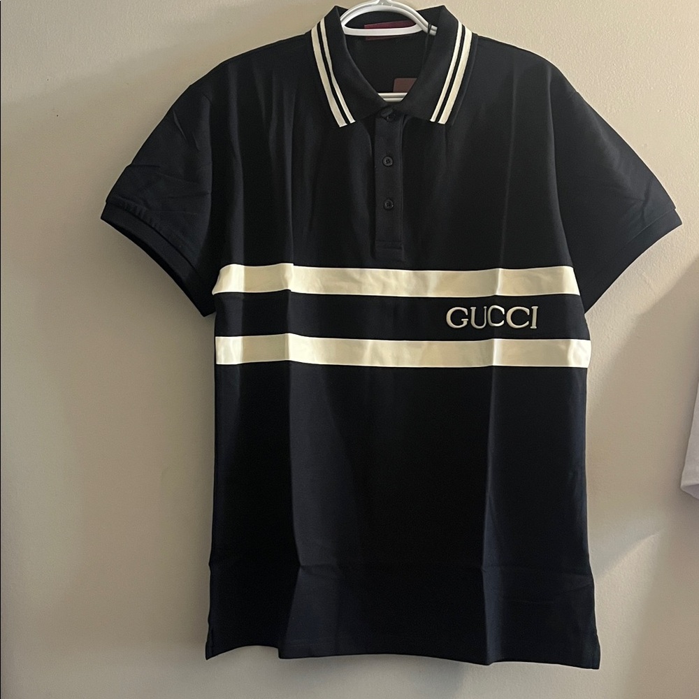 Gucci Black Polo with White Trim and Red Tag
